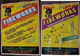 2 RARE Vintage Li &amp; Fung BLACK CAT Firecrackers POSTER 17x23&quot; fireworks kitty - £105.53 GBP