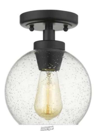 Primary image for Golden Lighting-Galveston 7.25 in. Black with Seeded Glass Flush Mount Ambient