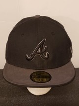 Atlanta Braves New Era 5950 59Fifty Hat Sz 7 1/8 Fitted Black/Gray Cap MLB - £15.17 GBP