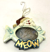 Kitty Cat With Fish MEOW Picture Frame Christmas Ornament - $4.95