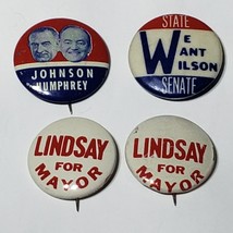 Lot of 4 VTG Political Johnson Humphrey Lindsay Mayor Wilson Pinback Button Pins - £19.94 GBP