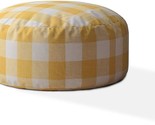 24&quot; White And Yellow Canvas Round Gingham Pouf Ottoman - $220.99
