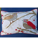 Bird Throw Pillow Red Cardinal Robin Berries Branches Embroidered 19&quot;x14... - $346.52 MXN