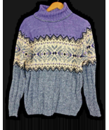 Turtleneck Sweater Fair Isle Chunky Knit Y2K Size M Womens Vintage Cabin... - $76.23 CAD