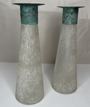 Pair Toyo Scavo Glass Verdigris Style Candle Holders Vintage Mervyn’s **Not Toyo - £80.28 GBP