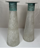 Pair Toyo Scavo Glass Verdigris Style Candle Holders Vintage Mervyn’s **... - £78.41 GBP