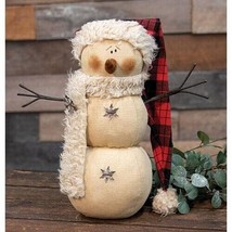 primitive rustic farmhouse Santa plaid Hat Scarf Lodge SNOWMAN 14&quot; fabric DOLL - $59.99