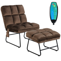 Costway Massage Chair Velvet Accent Sofa Chair W/ Ottoman &amp; Remote Control Brown - £208.04 GBP