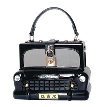 Black Car Shape Women Handbag  Bag Acrylic Box Style Purse Crossbody Bag Female  - £100.92 GBP