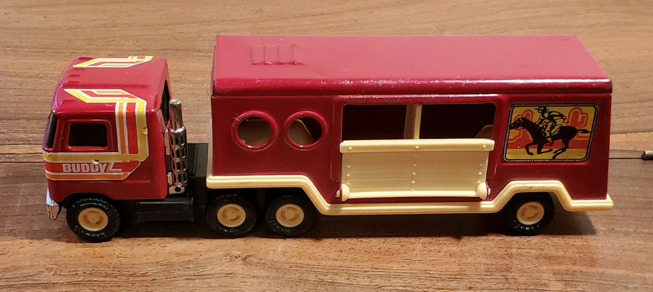 Vintage 1980 Buddy L Pressed Steel Horse Tractor Trailer Truck Toy Made In Japan - £11.73 GBP