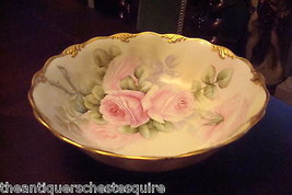 Weimar Germany bowl of pink roses and gold 8&quot; diam[2] - £23.74 GBP