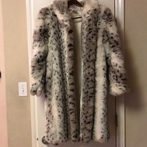 Vintage Faux Fur Snow Leopard Coat Sz 14 Animal Print - £690.16 GBP