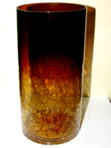 CRACKED GLASS VASE clear to brown 8.75+in.tall 4.25 in.diameter cylinder... - $4.50
