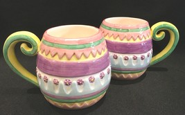 Fitz &amp; Floyd Spring Easter Egg Omnibus Hand Painted Mugs 1994 Set of 2 -... - $19.79