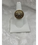 Premier Designs Clear Rhinestone Matte Gold Tone Domed Ring Vintage Size 7 - $336.12 MXN