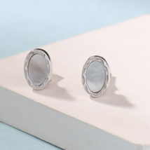 14k White Gold Finish 925 Sterling Silver MOP Textured Studs Earrings Je... - $975.75 MXN