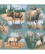 2 Yards Big Game VIP Cranston Fabric Elk Moose Deer Green Brown Hunting ... - $17.57 CAD