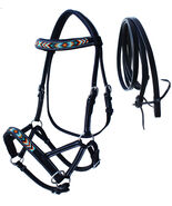 Horse Western Black Leather Beaded Bitless Pa... - $58.40