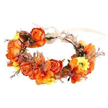 Women Girl Flower Headband Wreath Boho Headpiece Floral Crown for Wedding Festiv - £25.57 GBP