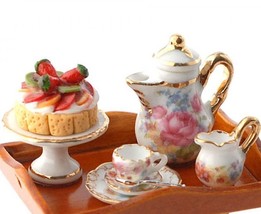 DOLLHOUSE Filled Tea Serving Table Reutter 1.614/0 Dresden Rose Miniatur... - $41.28