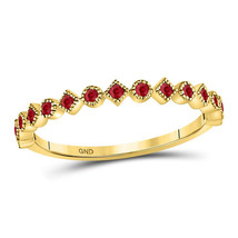 10kt Yellow Gold Womens Round Ruby Square Dot Stackable Band Ring 1/5 Cttw - £158.70 GBP