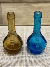 Wheaton Glass Bottle Pair - Ball and Claw - 3.25&quot; Amber &amp; Blue - $14.50