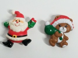 2 Russ Christmas Santa Teddy Bear Vintage Plastic Holiday Brooch Pin Lot Cute - £4.68 GBP