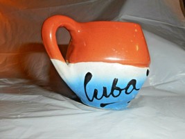 Art Pottery Square Shape Cup CUBA Tonala Pottery Orange Blue White Hand Painted - £9.36 GBP