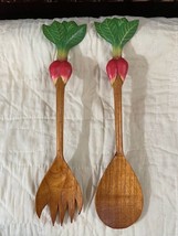 Wood Carved Fork and Spoon Red Radish Design Wood Utensils Napa Valley S... - £19.27 GBP