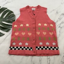 Native Youth Womens Sweater Vest Size M Pink White Hearts Trees Check Retro - $26.72