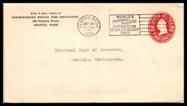 1915 US Cover (FRONT ONLY) - Northwestern Mutual Fire Ass&#39;n, Seattle, WA R9 - £2.36 GBP