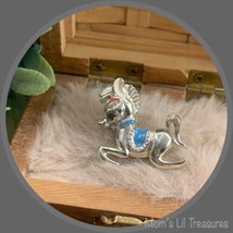 Carousel Horse Brooch Pin Unsigned Silver Tone Turquoise Red Enamel • Vintage - £6.13 GBP