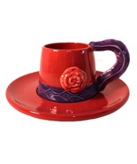 Cup and Saucer 4 sets 6oz cup Red Purple Red Hat Society 3D Rose handle ... - $836.51 MXN