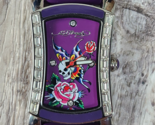 Ed Hardy Quartz Skull Butterfly Rose Leather Purple Watch Japanese Mvmt ... - $222.75