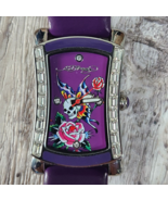 Ed Hardy Quartz Skull Butterfly Rose Leather Purple Watch Japanese Mvmt ... - £177.41 GBP