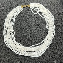 Vintage Multi-Strand White Seed Bead Necklace Choker Brass Clasp - $461.34 MXN