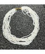 Vintage Multi-Strand White Seed Bead Necklace Choker Brass Clasp - $461.34 MXN