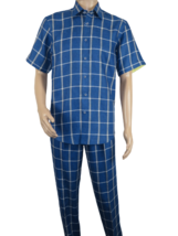 Men INSERCH premium Soft Cool Linen  2pc Walking Leisure suit 7098 Blue ... - £95.38 GBP