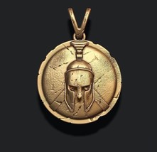 Greek Warrior Spartan 925 Silver  Punk Warrior Helmet Pendant 14k Gold Plated - £136.51 GBP