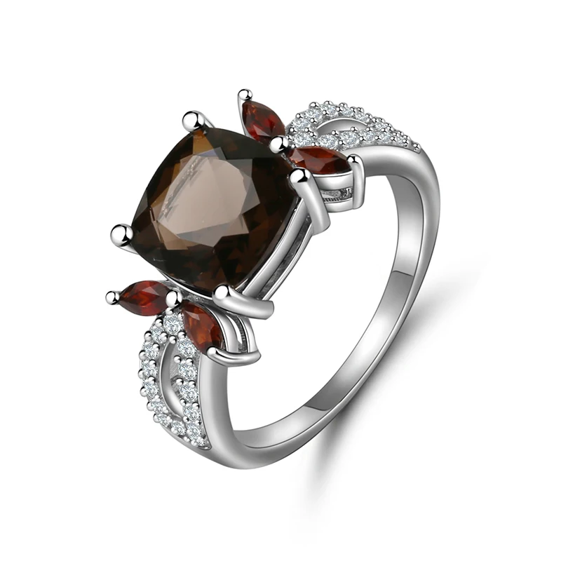 Gem&#39;s Ballet 3.67Ct  Smoky Gemstone Ring For Women 925  Silver Three Stone Engag - $67.78