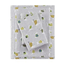 4 Piece Grey Green Dog Flannel Sheet Queen Set Gray dorable Puppy Beddin... - £50.22 GBP