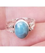 Flip 2in1 LARIMAR-AMBER gemstones 925 sterling silver reversible ring sz... - $55.03 CAD