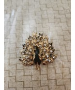 Peacock Pin Brooch in Black Enamel and Gold Tone  With Rhinestones 2&quot; Vi... - $344.75 MXN