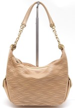Judith Leiber Leather Shoulder Bag Hobo Beige Gold-Tone Hw Crystal Top Zipper - £637.76 GBP