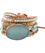 Women Boho Handmade Natural Stone Crystal Leather Bead Wrap Bracelets Co... - $59.84 CAD