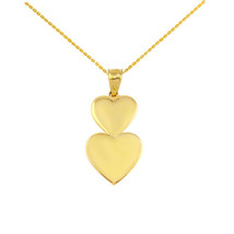 10K Solid Gold Stacked Two Love Hearts Pendant Necklace - £112.51 GBP+