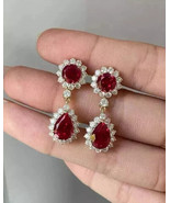 3CT Pear Cut Lab-Created Ruby Drop Dangle Earring 14K White Gold Plated - $237.08 CAD