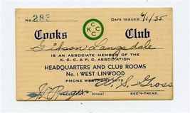 Cooks Club Membership Card Kansas City 1935 K C C &amp; P C Assocs. 1 West L... - $14.85