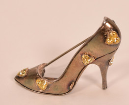 MMA Modern Museum of Art Ladies High Heel Shoe Pin Silver Yellow Rhinestones - £28.08 GBP