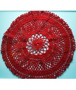 Vintage Handmade Crochet Round Red Doily - $4.99